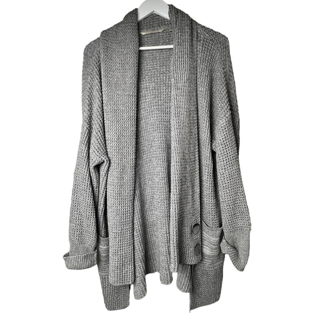 Soft Surroundings Townsend Cardigan Sweater Coat Gray Chunky Knit Size Large